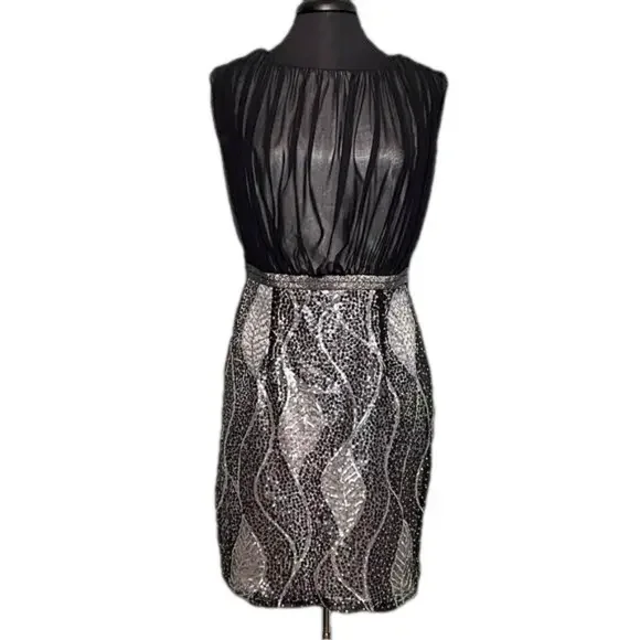 Jax Sheer & Sequin Sheath Dress Black & Silver Size 10 - Picture 1 of 11